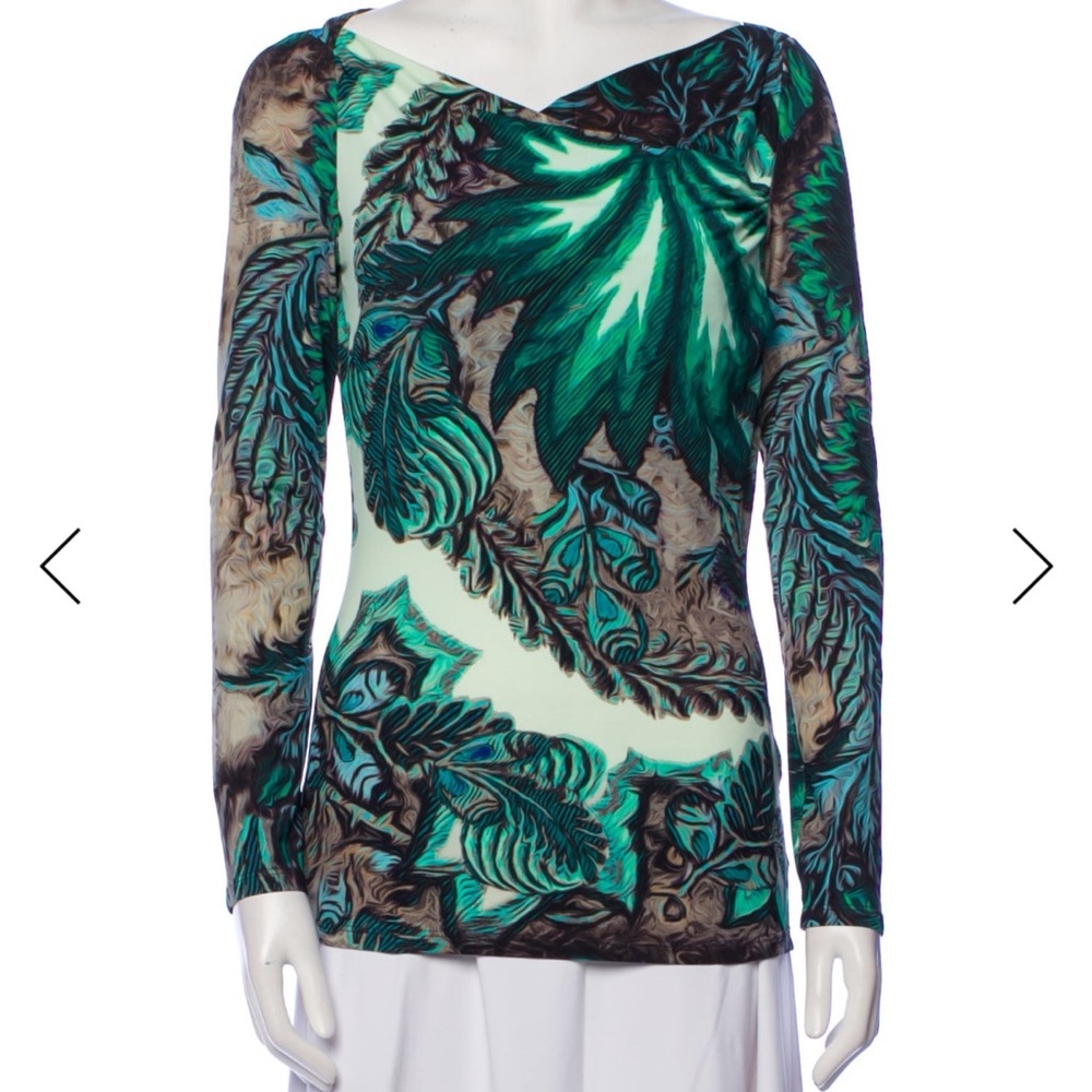 Roberto Cavalli green psychedelic leaf print top - Picture 7 of 8
